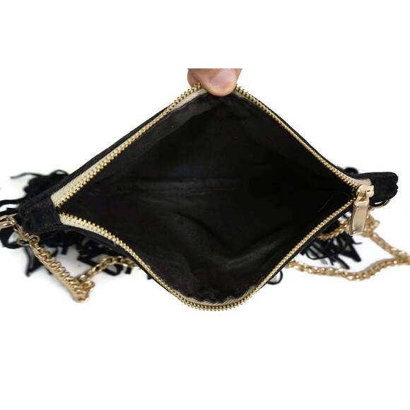 Handira Fringe Bag: Moroccan Kilim, Suede Leather Clutch - Picture 6 of 9